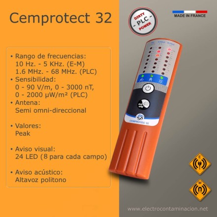 Detector de campos electricos y magnéticos de baja frecuencia y de electricidad sucia CEMPROTECT 32