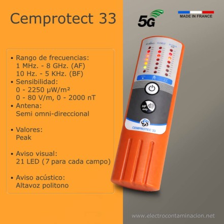 Datos técnicos del medidor de electrocontaminacion Cemprotect 33 de Epeconseil