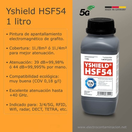 Pintura de apantallamiento electromagnético de grafito Yshield HSF54, indicado también para 5G, radares y sistemas RFID.