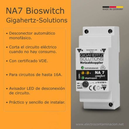 Datos técnicos del bioswitch NA7 desconector automático de circuitos eléctricos
