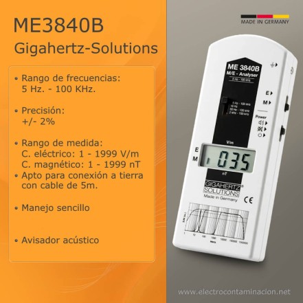 Gigahertz-Solutions ME3840B, medidor de campos eléctricos y magnéticos de baja frecuencia