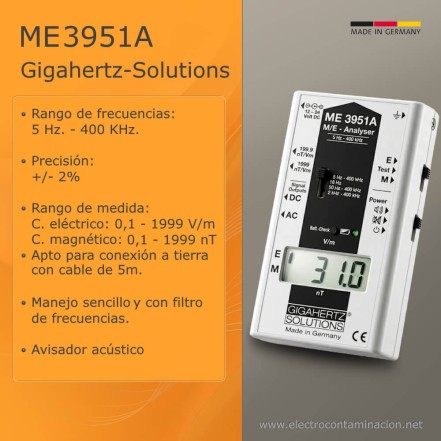 Gigahertz-Solutions ME3951A, medidor profesional de campos eléctricos y magnéticos de baja frecuencia